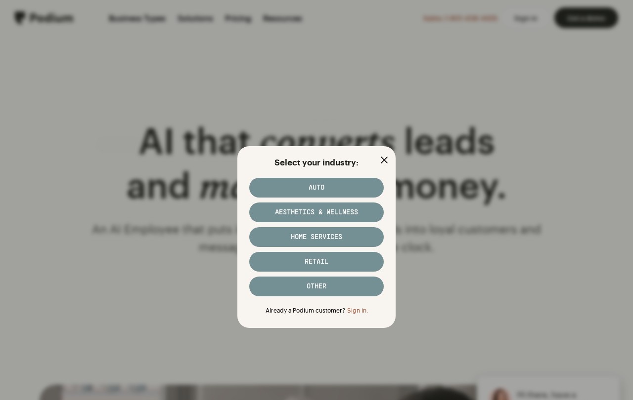 Screenshot of Podium homepage